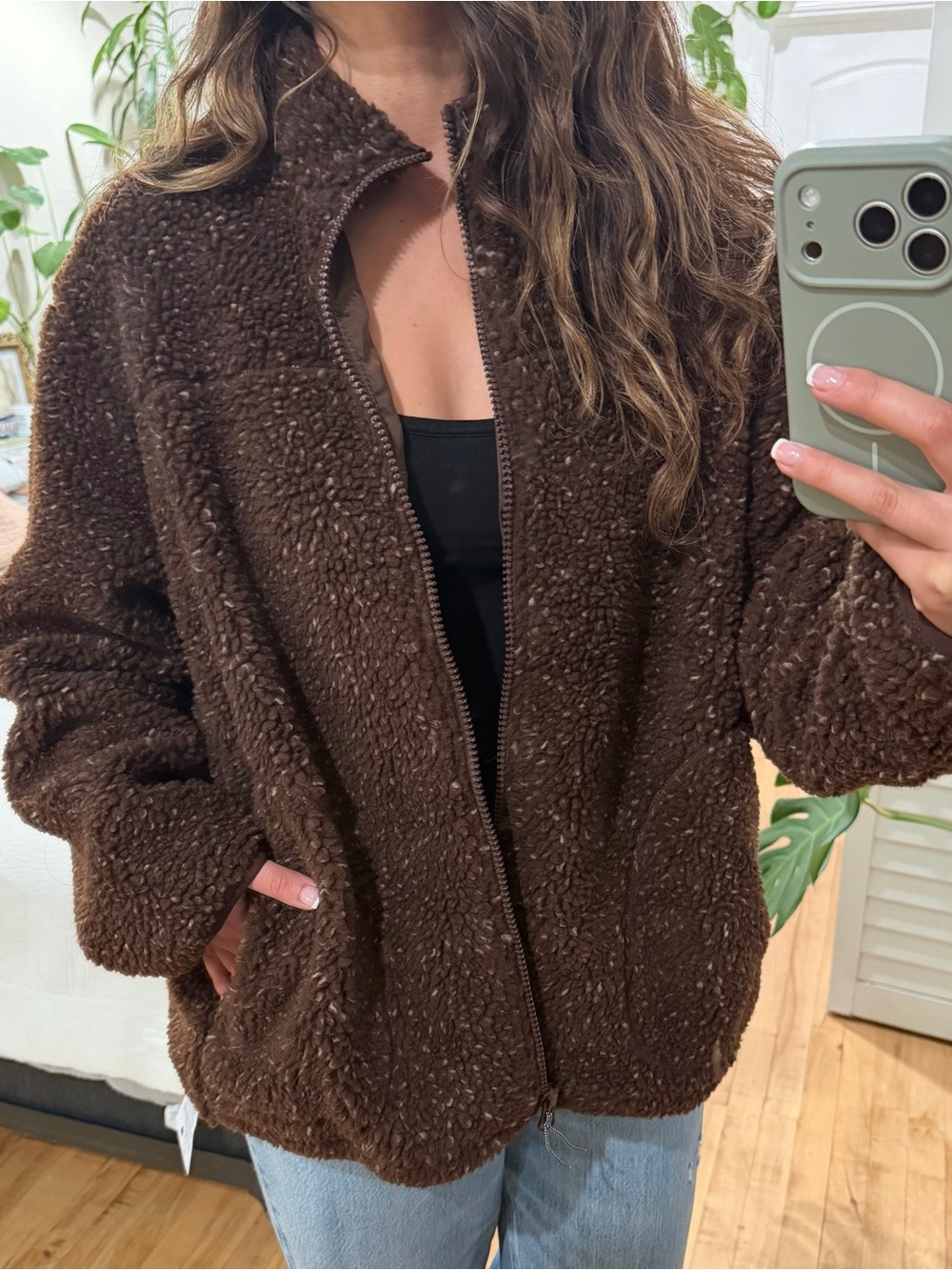 Topshop Chocolate Brown Teddy Zip Jacket